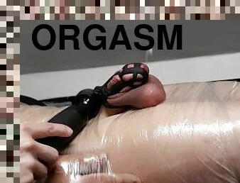 Mummification, teased and ruined orgasm in chastity
