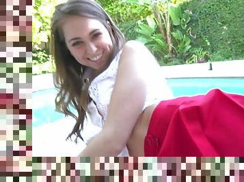 Riley reid in sexy pink panties posing by the pool