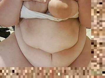 BBW Slut plays with her huge tits and chubby belly