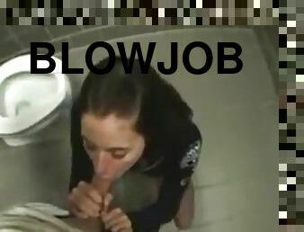 Sexy brunette teen gives a bathroom blowjob here