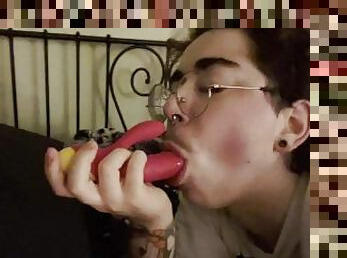 Horny Queer FtM Giving Head to Dildo - Free Blowjob Teaser