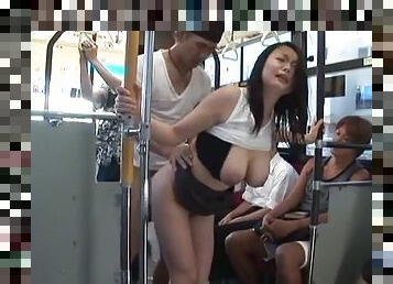 Busty Japanese Slut Sucking Cock and Getting Fucked in a Public Bus