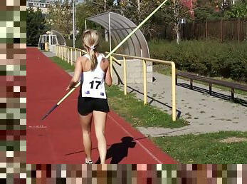 Track star Aussie hottie gets naked and rubs her pussy after practice