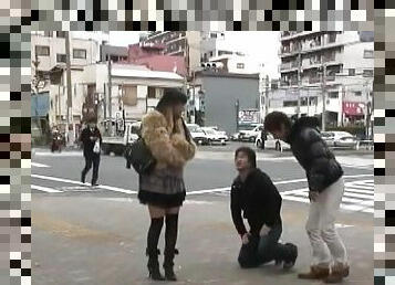 Outdoors teasing leads to a MMF threesome with a kinky Japanese