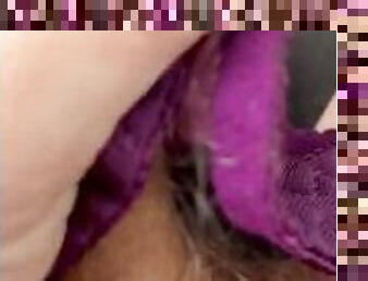 ????Jerking Off In My Friends Worn  Sheer Purple Panties????