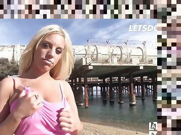 Blondie Fresser In Sexy Blonde Latina Sucks Dick On The Beach Then Rides It Like A Pro