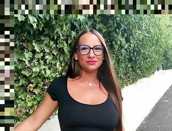 French Glasses Girl Mila and her HUGE TITS come back in front of the camera