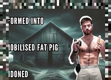 Transformed into an immobilised fat pig and abandoned in a barn