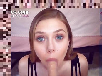 Elizabeth Olsen Deepfake - Blonde blue-eyed chick gives POV blowjob