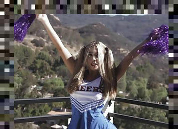 Naughty cheerleader Kat Dior drops her uniform for a black dick