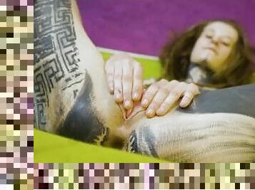 Hot Heavily tattooed dreadhead masturbating with crazy toys.