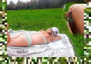 Picnic on the lawn, good sex and a pussy full of cum.
