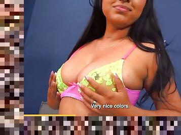 Busty Latina teen with braces pierced in fake casting - LatinaCasting