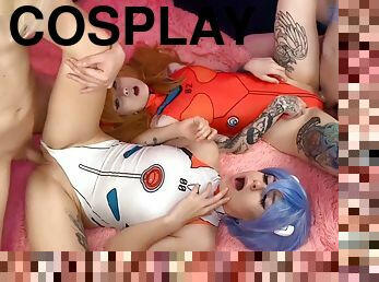 Cosplay Foursome Sex With Two Delicious Busty Cosplayers - Big tits vs big cocks