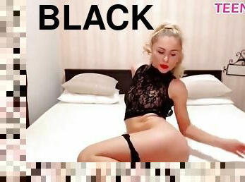 The blonde took off her black panties from teens4 cam site