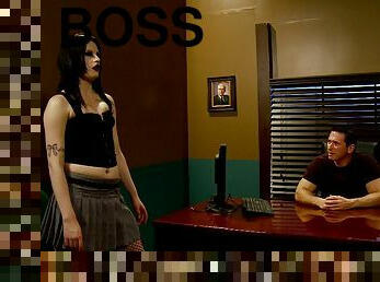 A goth slut stays late at work so her boss can fuck her