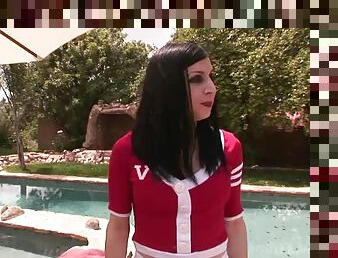 Aly Sinclair the transsexual cheerleaders gets fucked by the pool