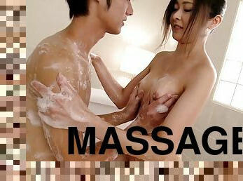 Lucky guy gets a soapy massage and a blowjob from a hot chick