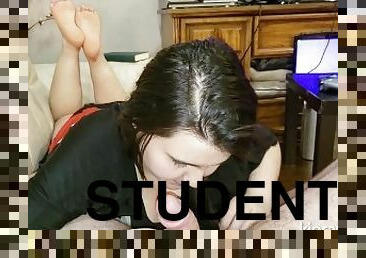 College Student Sucks Cock in THE POSE and Swallows CUM