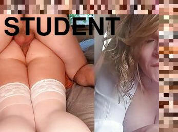 Naughty student let his teacher fuck her in the ass twice to pass the test. Pool of cum!