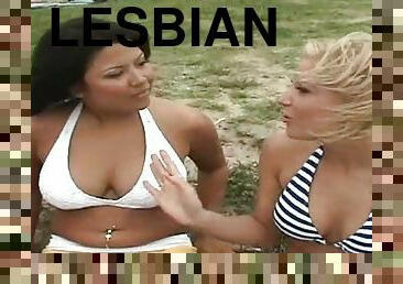 Curvy Latina Joins Two Blondes for a Lesbian Threesome