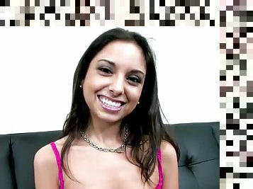 Sexy brunette Latina babe tales that huge cock in her mouth