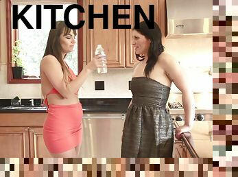 Pussy fingering adventure in the kitchen with the horniest babes