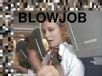 Stewardess giving customer a blowjob and handy