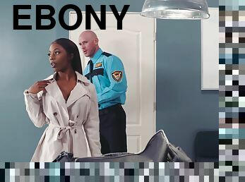 White Lingerie Clad Ebony Fucked By Tsa Agent In The Back Office With Johnny Sins And Sarah Banks