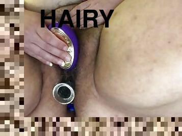 Fat hairy pussy cums with dildo, vibrator, and butt plug