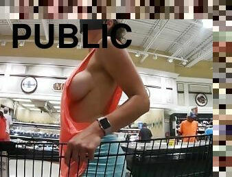Extreme side-boob plus flashing my tits and ass in the grocery store