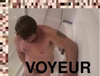 Hot chubby dad unloads in the shower!!