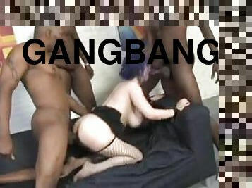 Punk slut in fishnets interracial gangbang