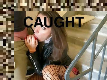 Caught A Student Smoking In The Entrance. Roughly Fucked In Her Mouth And Cum On Her Tongue