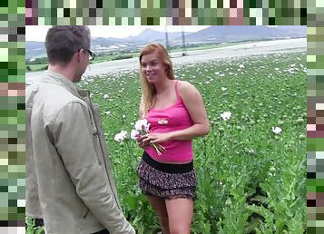 Tantalizing chick has the most amazing poking session on the grass