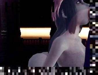 monster, dilettant, blasen, immens-glied, berühmtheit, tief-in-die-kehle, anime, hentai, 3d, brunette