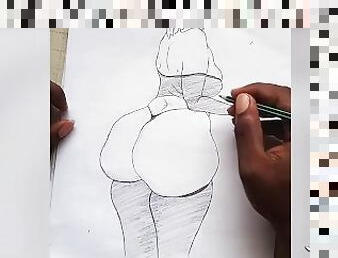 Big Ass Instagram Model Nude  Pencil Drawing sexy Art