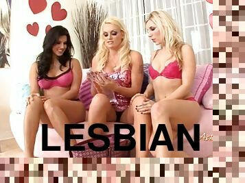 Three stunning pornstars have some lesbian toying fun