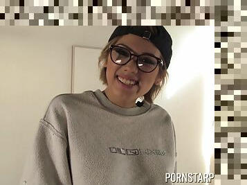 Aubrey Luna is a cutie with glasses who loves sucking a dick