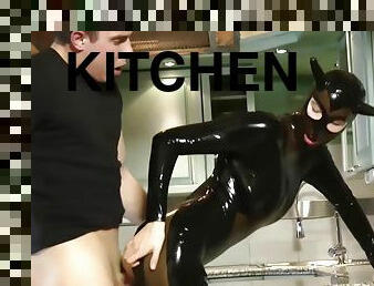 Latex Pet Fucked In Kitchen
