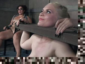 Blonde being punished by her mistress for being a dirty girl