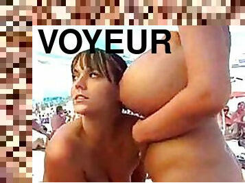 gros-nichons, monstre, en-plein-air, amateur, lesbienne, cam, plage, voyeur, seins