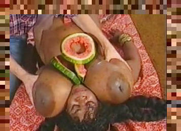 Retro interracial blowjob with a huge black girl