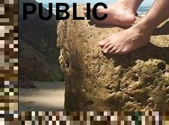 nudyści, publiczne, plaża, stopy, fetysz