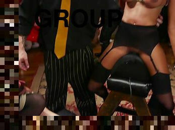 Bound submissive assfucked by maledom in kinky group