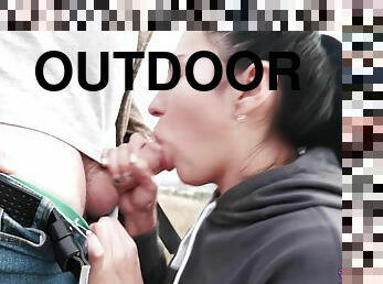Outdoor Blowjob With Cum In Mouth Next To The Road. Public Cum Swallow. 4k