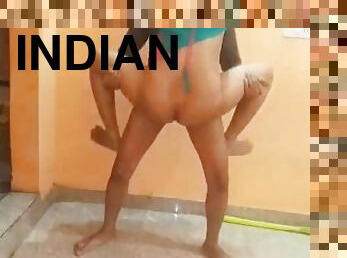 Indian aunty standup fucking and blowjob her devar