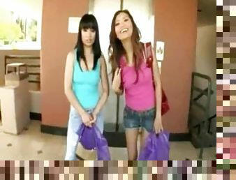 Super hot Asian girls with huge dildos