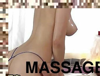 Sensual oily massage where the Japanese babe makes him cum