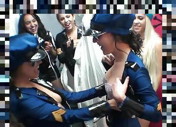 Costume party orgy with officer Brooke Summers and her costumed sluts